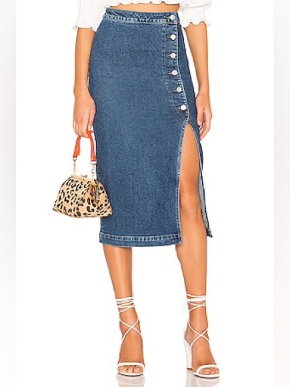 Free People Jasmine Denim Buttoned Midi Skirt Size 6